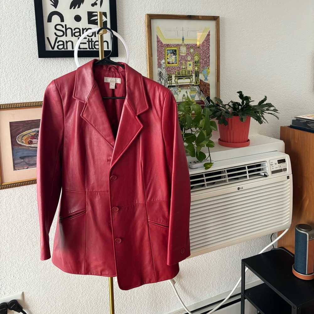 🍒 cherry red leather vintage jacket y2k 🍒